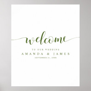 Olive Green Calligraphy Spring Wedding Willkommen Poster