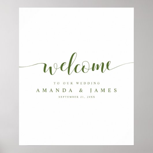 Olive Green Calligraphy Spring Wedding Willkommen Poster (Vorne)