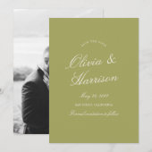 Olive Green Calligraphy Wedding Save The Date Card Einladung (Vorne/Hinten)