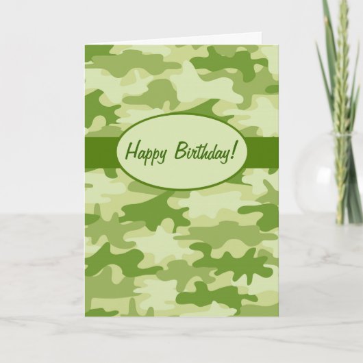 Olive Green Camo Camouflage Happy Birthday Custom Karte (Vorderseite)