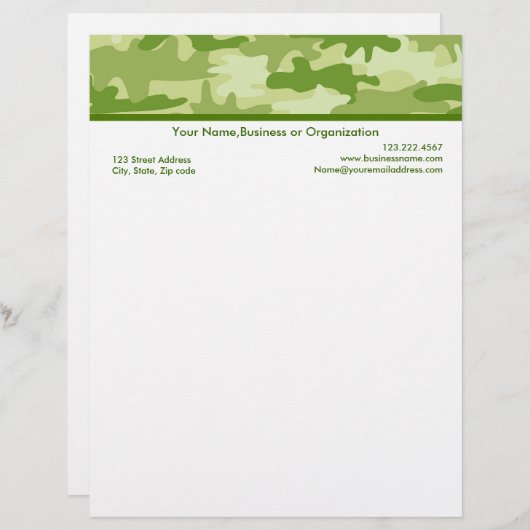 Olive Green Camouflage Custom Stationery (Vorne/Hinten)