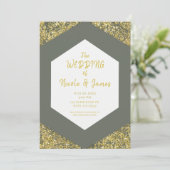 Olive Green Chic Glitzer Flakes Glam Wedding Einladung (Stehend Vorderseite)