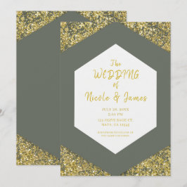 Olive Green Chic Glitzer Flakes Glam Wedding Einladung