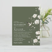 Olive Green Chinoiserie Blues All in One Wedding Einladung (Stehend Vorderseite)