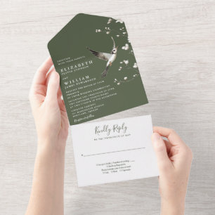 Olive Green Chinoiserie Blumengarten Hochzeit All In One Einladung