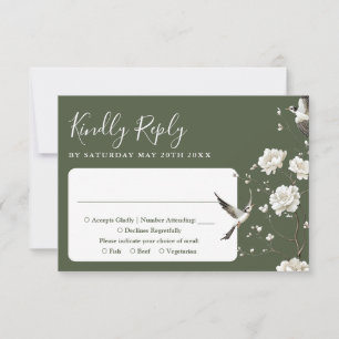 Olive Green Chinoiserie Blumengarten Hochzeit RSVP Karte