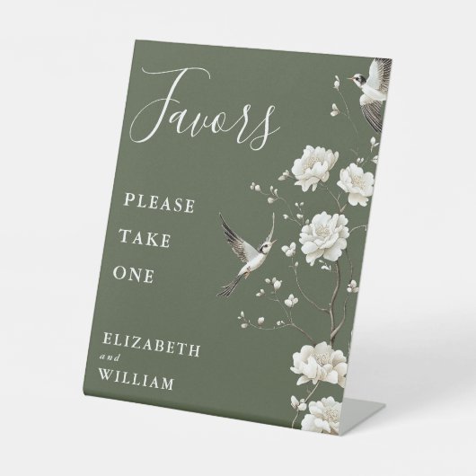 Olive Green Chinoiserie Blumenliebhaber Hochzeit Sockelschild (Vorderseite)