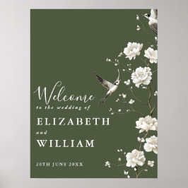 Olive Green Chinoiserie Hochzeit Begrüßungszeichen Poster