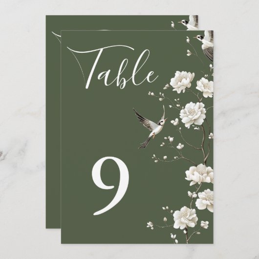 Olive Green Chinoiserie Tischnummer (Vorne/Hinten)