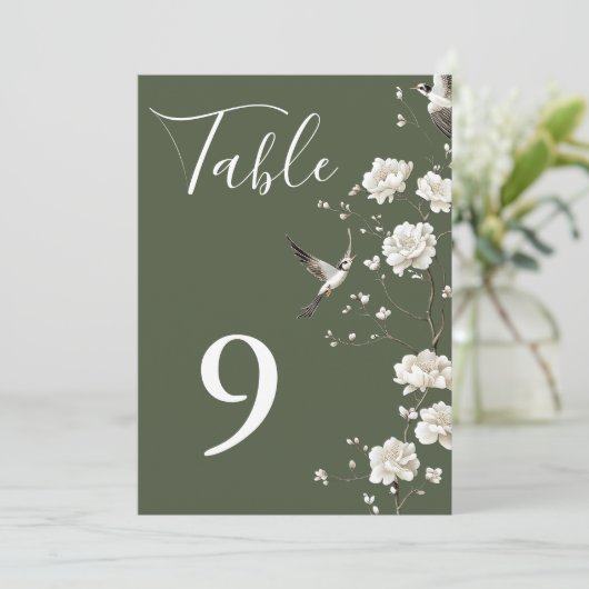 Olive Green Chinoiserie Tischnummer (Stehend Vorderseite)