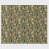 Olive Green Christmas Pattern W/ Bäume, Schnee Geschenkpapier (Flach)