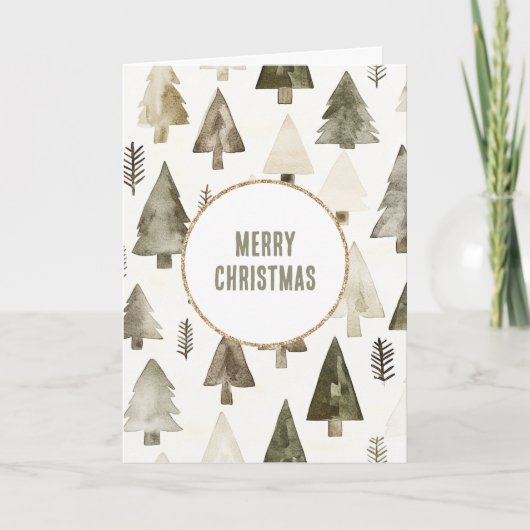 Olive Green Christmas Trees Gold Glitzer Circle Karte (Vorderseite)