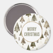 Olive Green Christmas Trees Gold Glitzer Circle Magnet (Vorderseite/Rückseite)
