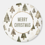 Olive Green Christmas Trees Gold Glitzer Circle Magnet (Vorne)
