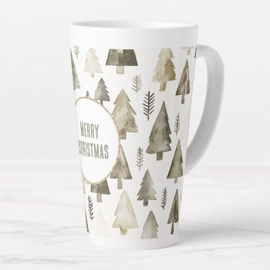Olive Green Christmas Trees Gold Glitzer Circle Milchtasse (Rechte Ecke)