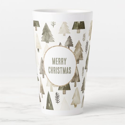 Olive Green Christmas Trees Gold Glitzer Circle Milchtasse (Vorderseite)