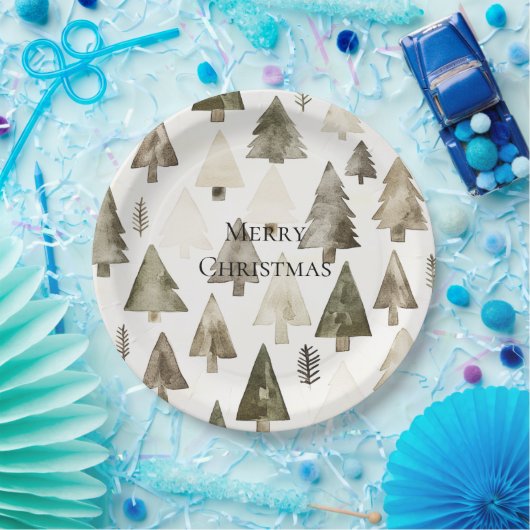 Olive Green Christmas Trees Pappteller (Party)