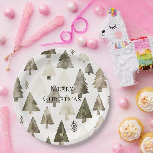 Olive Green Christmas Trees Pappteller (Party)