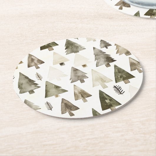 Olive Green Christmas Trees Runder Pappuntersetzer (Angewinkelt)
