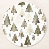 Olive Green Christmas Trees Runder Pappuntersetzer (Vorderseite)