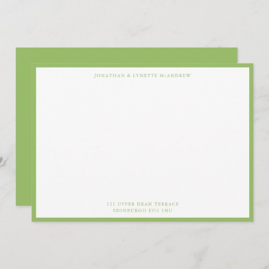 Olive Green Classic Border Flat Note Card Mitteilungskarte (Vorne/Hinten)