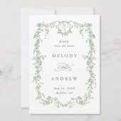 Olive Green Classic French Floral Wedding Foto Save The Date (Vorderseite)
