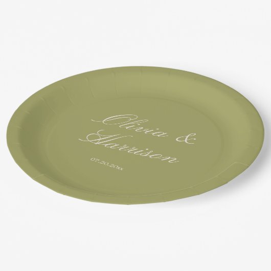 Olive Green Classic Wedding Pappteller (Schrägansicht)