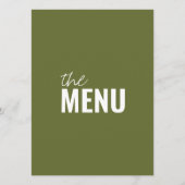 Olive Green Classy Bright Whimsical Wedding Menükarte (Rückseite)