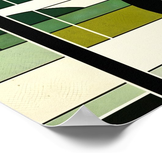 Olive Green Cream Geometric Pinguin Forest Retro Poster (Ecke)