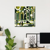 Olive Green Cream Geometric Pinguin Forest Retro Poster (Heimbüro)