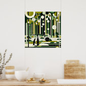 Olive Green Cream Geometric Pinguin Forest Retro Poster (Küche)