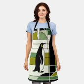 Olive Green Cream Geometric Pinguin Forest Retro Schürze (Getragen)