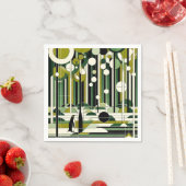 Olive Green Cream Geometric Pinguin Forest Retro Serviette (Beispiel)