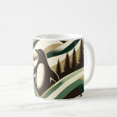 Ölive Green Cream Retro Art Deco Waves Pinguin Kaffeetasse (VorderseiteRechts)