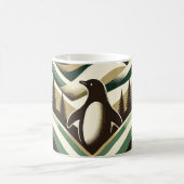 Ölive Green Cream Retro Art Deco Waves Pinguin Kaffeetasse (Mittel)