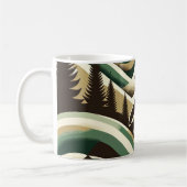 Ölive Green Cream Retro Art Deco Waves Pinguin Kaffeetasse (Links)