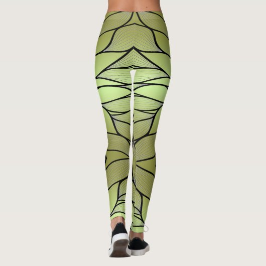 Olive Green Creative Verlass Pattern Leggings (Rückseite)