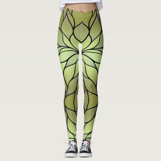 Olive Green Creative Verlass Pattern Leggings (Vorderseite)