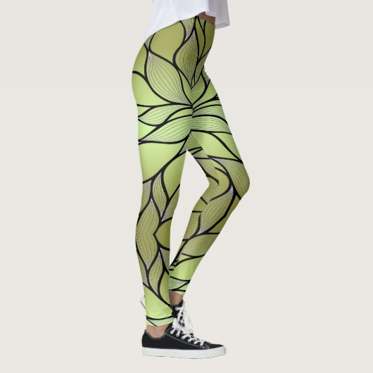 Olive Green Creative Verlass Pattern Leggings (Rechts)