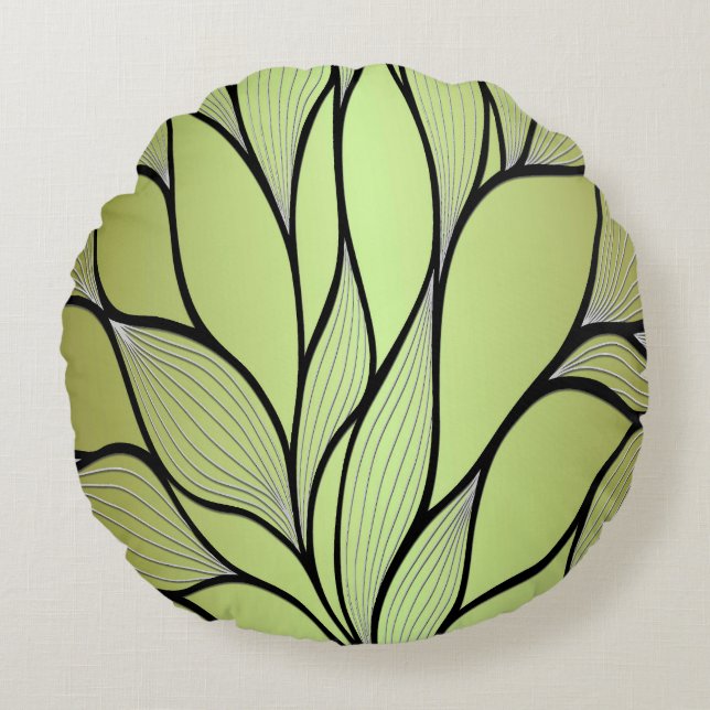 Olive Green Creative Verlass Pattern Rundes Kissen (Vorderseite)