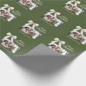 Olive green creme bow Foto script Geschenkpapier (Ecke)