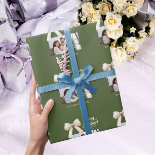 Olive green creme bow Foto script Geschenkpapier