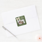 Olive green creme bow Foto script Quadratischer Aufkleber (Umschlag)