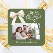 Olive green creme bow Foto script Quadratischer Aufkleber