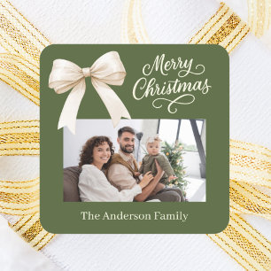 Olive green creme bow Foto script Quadratischer Aufkleber