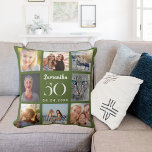 Olive green Custom Foto Collage Geburtstag Kissen<br><div class="desc">Ein einzigartiges Geschenk für einen 21. Geburtstag,  das ihr Leben mit einer Collage von 8 Ihrer eigenen Fotos,  Bilder feiert. Personalisieren und geben Sie ihren Namen,  Alter und Datum ein. Olive grüne Hintergrundfarbe,  weißer Text. Der Name ist mit einem modernen handgeschriebenen Stilskript geschrieben.</div>