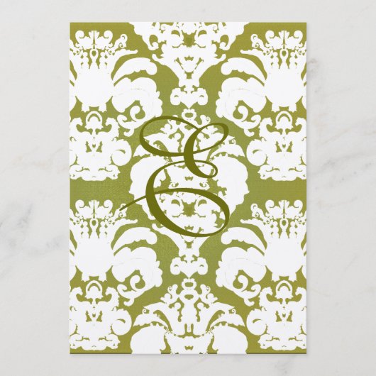 Olive Green Damask Hochzeitsprogramm Menükarte (Vorderseite)