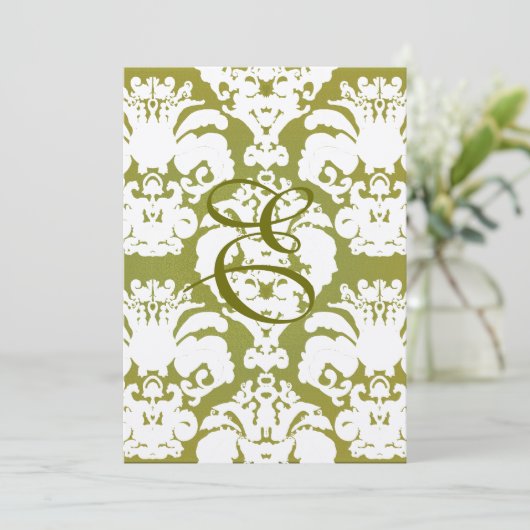 Olive Green Damask Hochzeitsprogramm Menükarte (Stehend Vorderseite)