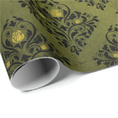Olive Green Damask Print Rustikales Halloween Geschenkpapier (Rolleneckpunkt)