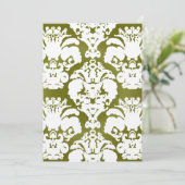 Olive Green Damask Wedding Menu Menükarte (Stehend Vorderseite)
